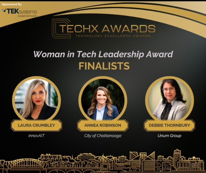 2026 TechX Awards Woman in Tech Leadership finalists: Laura Crumbley, Annea Robinson, and Debbie Thornbury